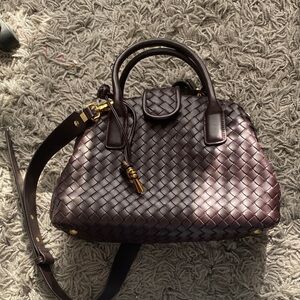 Burgundy Woven Leather Handbag